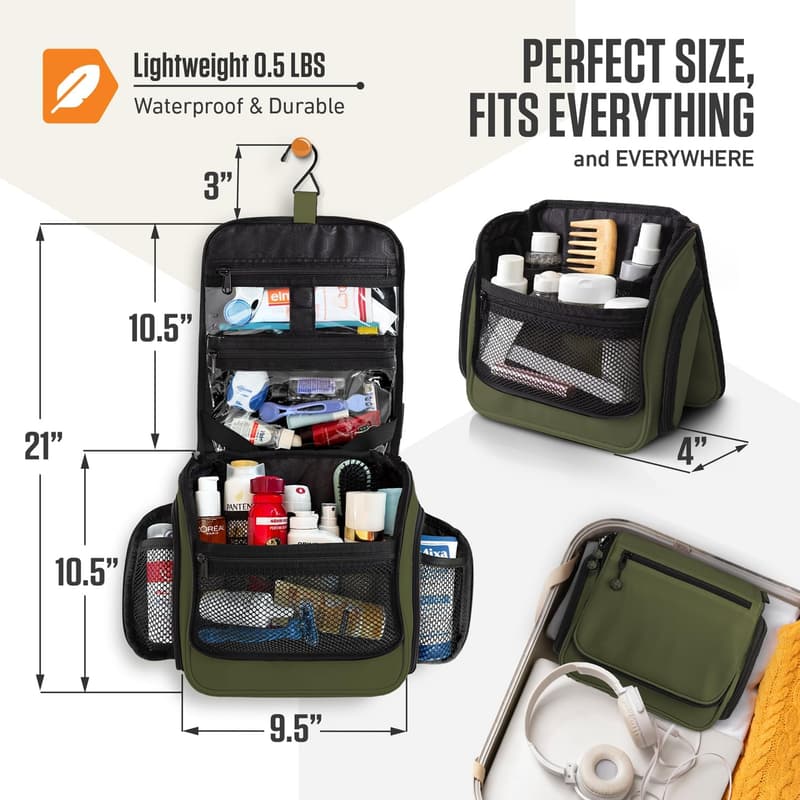Travel Organizer Toiletry Bag for Women & Men - Dark Green