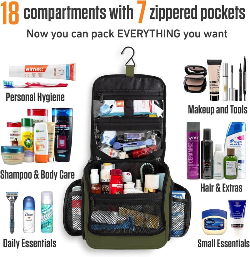 Travel Organizer Toiletry Bag for Women & Men - Dark Green