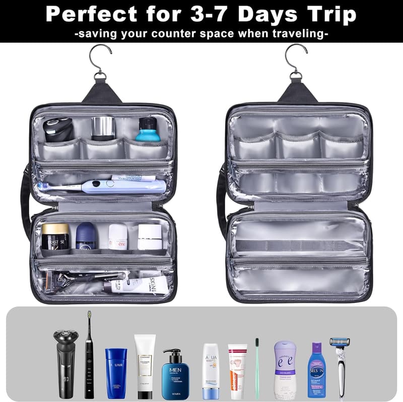 Men's Waterproof Toiletry Bag with YKK Zippers and XXL Hook