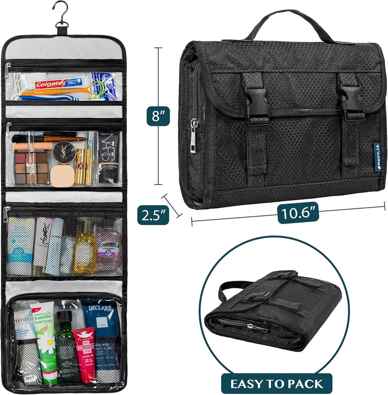 Large Capacity Travel Toiletry Bag for Men & Women - Waterproof Black