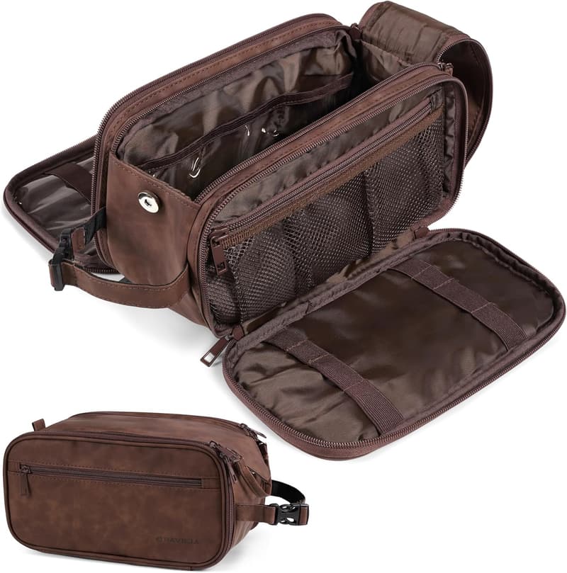 Men's Travel Dopp Kit - Large PU Leather Toiletry Bag