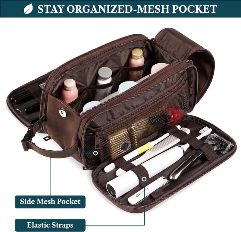 Men's Travel Dopp Kit - Large PU Leather Toiletry Bag