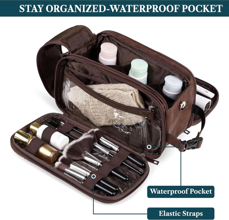 Men's Travel Dopp Kit - Large PU Leather Toiletry Bag