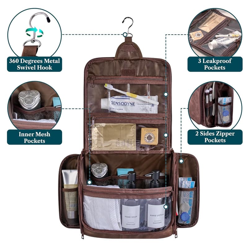PAVILIA Large Water-Resistant Toiletry Bag for Travel