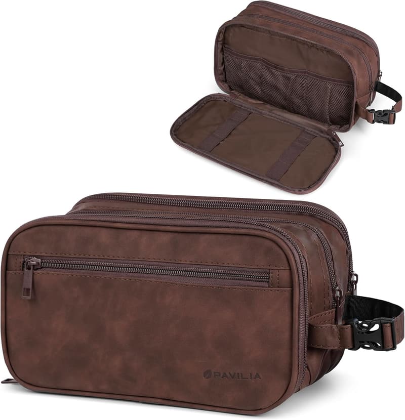 Travel Toiletry Bag for Men - Water-Resistant PU Leather Dopp Kit