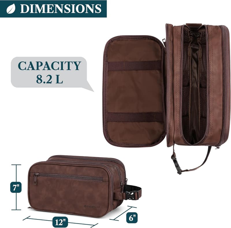 Travel Toiletry Bag for Men - Water-Resistant PU Leather Dopp Kit