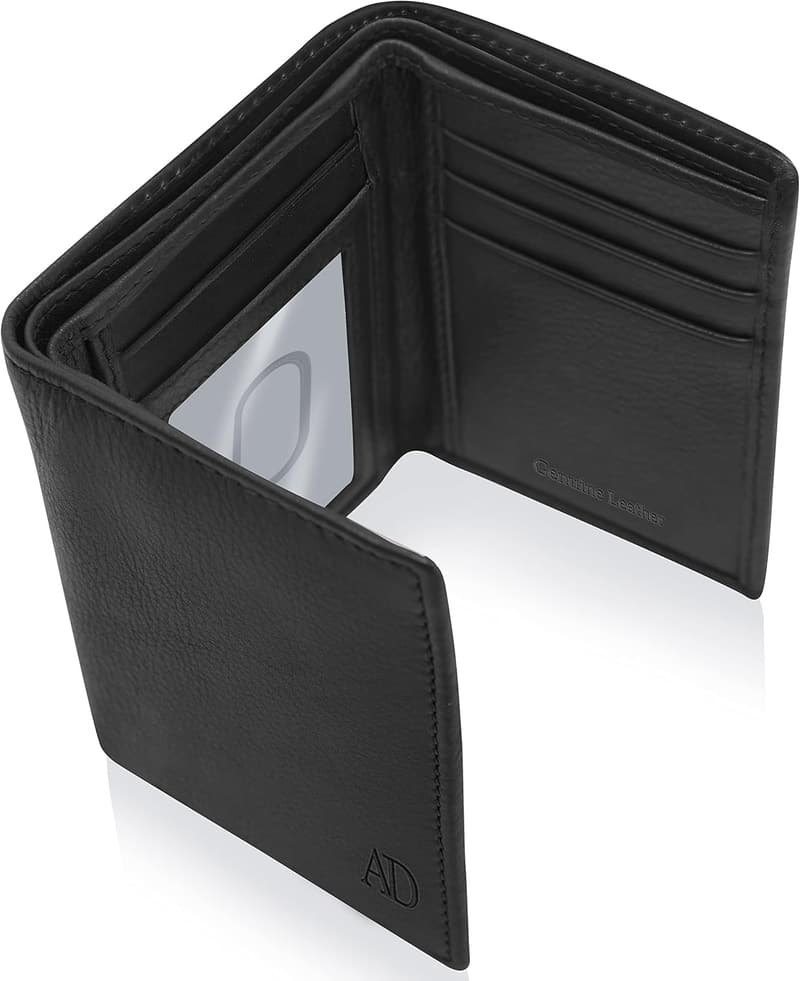 Slim RFID Blocking Genuine Leather Trifold Wallet for Men