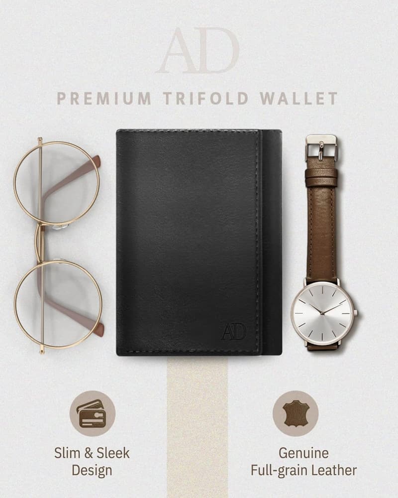 Slim RFID Blocking Genuine Leather Trifold Wallet for Men