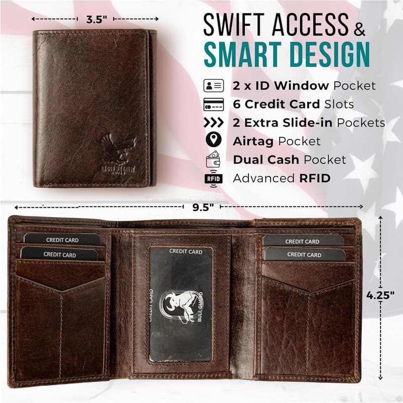 Men's Leather RFID Trifold Wallet with Smart Pocket