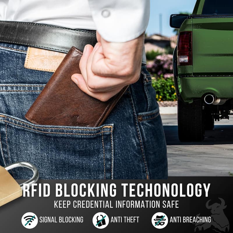 Men's Leather RFID Trifold Wallet with Smart Pocket