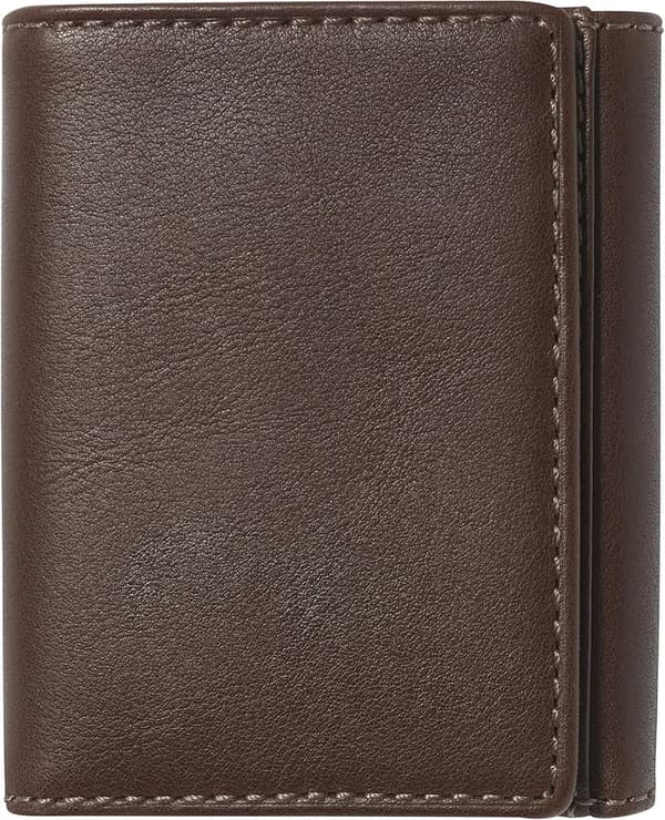 Men's Brown Full Grain Leather Trifold Wallet with RFID Blocking