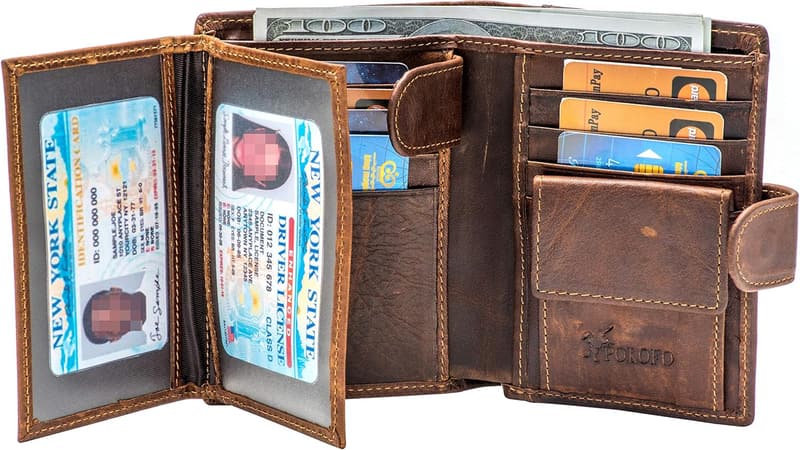 Men's Genuine Leather Trifold Wallet with RFID & 3 ID Windows