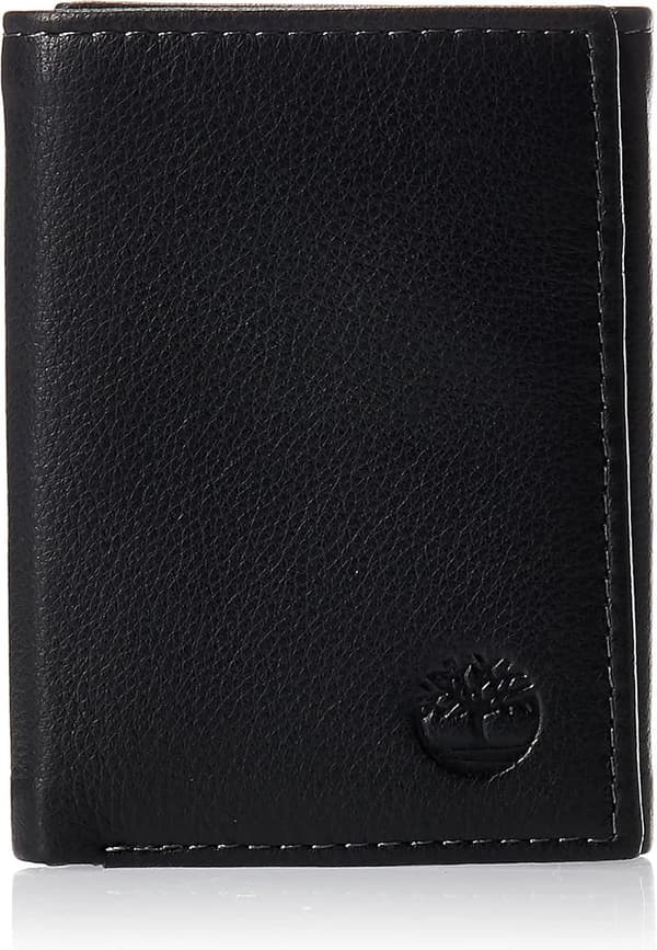 Timberland Men's Black Leather Trifold Wallet with ID Window