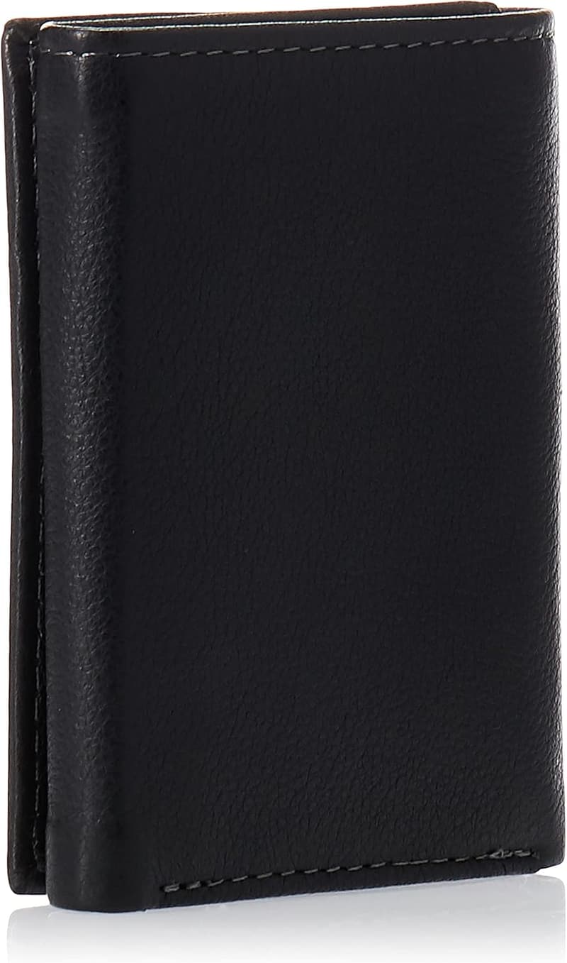 Timberland Men's Black Leather Trifold Wallet with ID Window