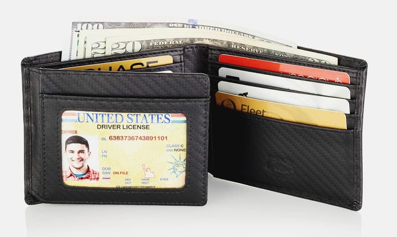 Men's RFID Blocking Leather Bifold Wallet with 11 Card Slots
