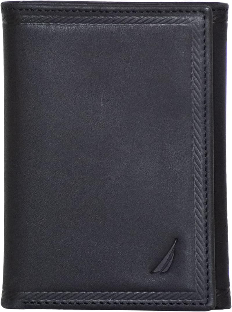 Men's Genuine Leather Trifold Wallet with RFID Blocking Protection