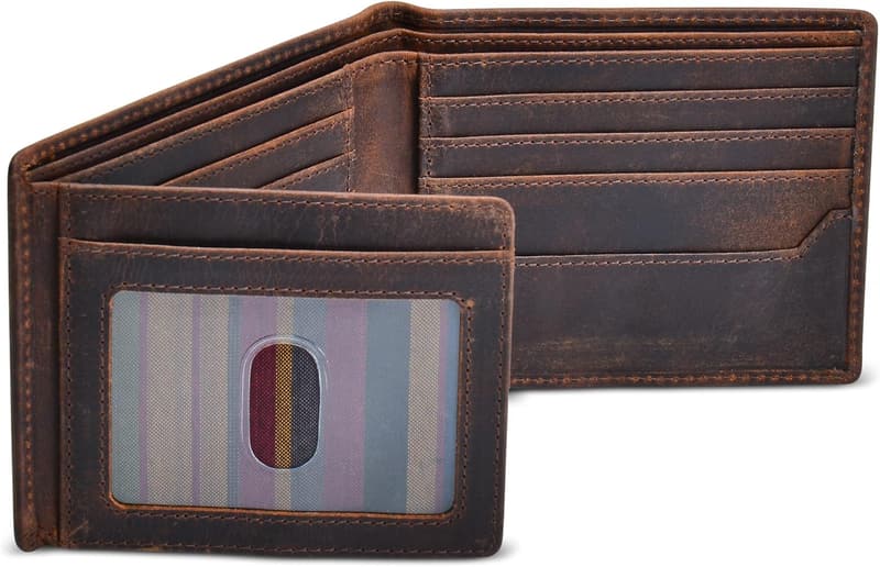 Men's RFID Blocking Leather Wallet with 2 ID Windows