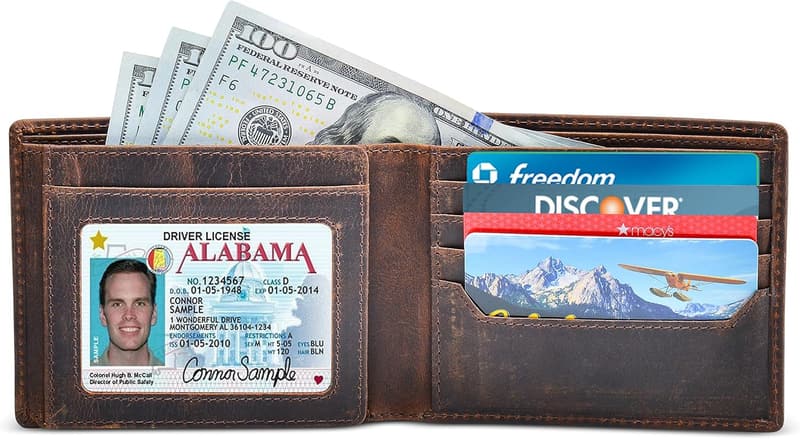 Men's RFID Blocking Leather Wallet with 2 ID Windows