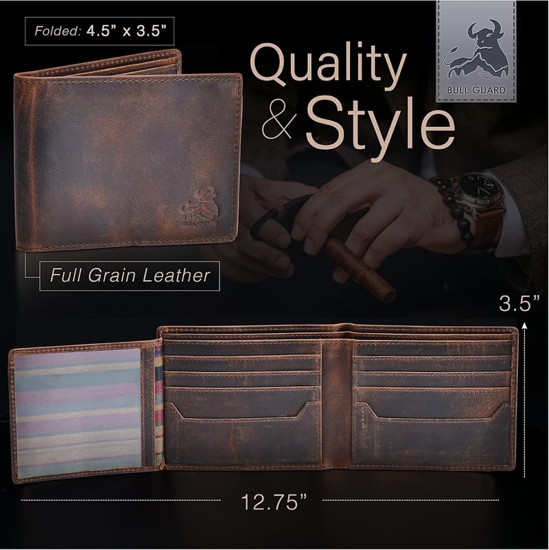 Men's RFID Blocking Leather Wallet with 2 ID Windows