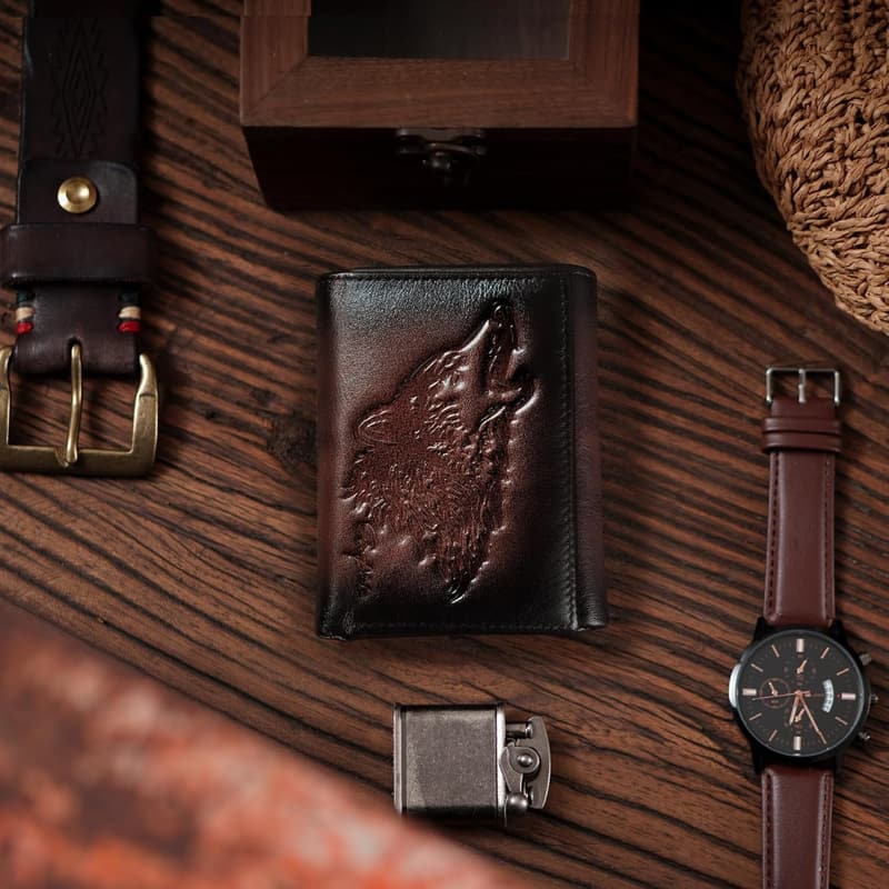 Leather RFID-Blocking Trifold Wallet for Men - Gift for Him
