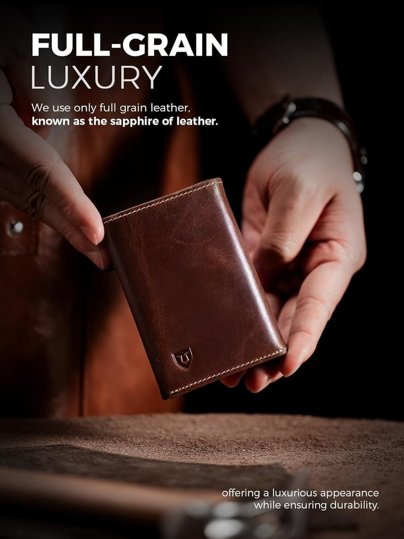 Men's RFID Blocking Leather Trifold Wallet with Card Holder