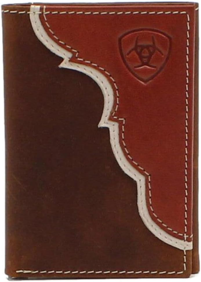 Men's Leather Trifold Wallet with Two-Toned Overlay