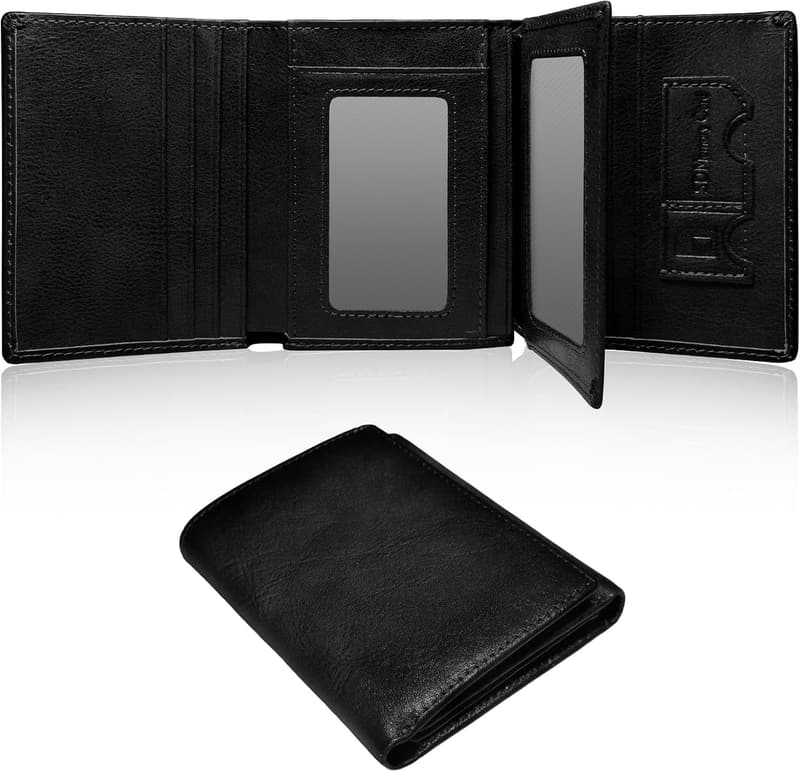 RFID Blocking Leather Trifold Wallet for Men with 10 Card Slots