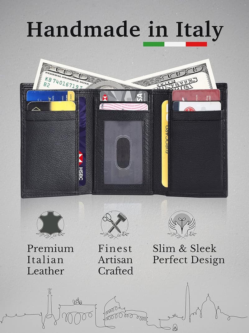 Italian Luxury Leather Trifold Wallet for Men