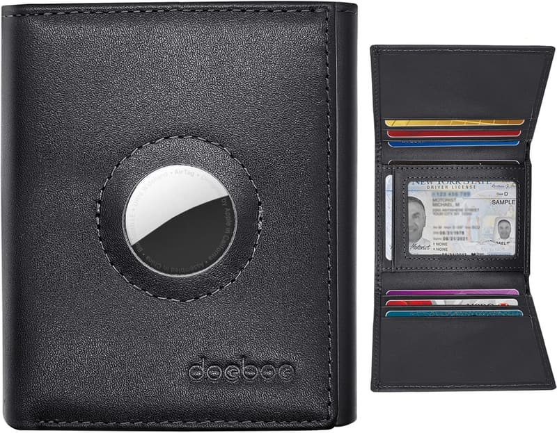 Men's Genuine Leather RFID Trifold Wallet with Airtag Slot