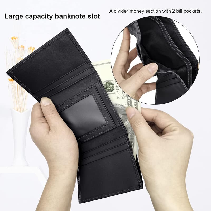 Men's Genuine Leather RFID Trifold Wallet with Airtag Slot