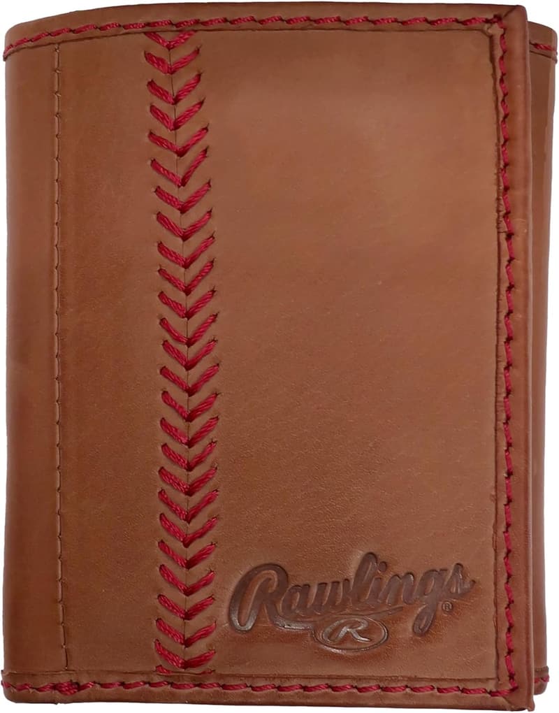 Brown Trifold Wallet with Baseball Stitch Design