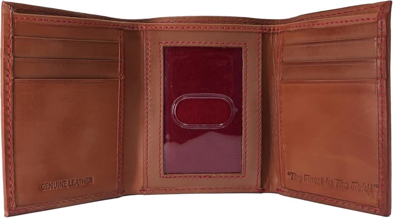 Brown Trifold Wallet with Baseball Stitch Design