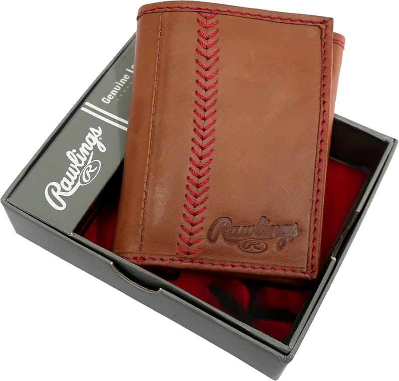 Brown Trifold Wallet with Baseball Stitch Design