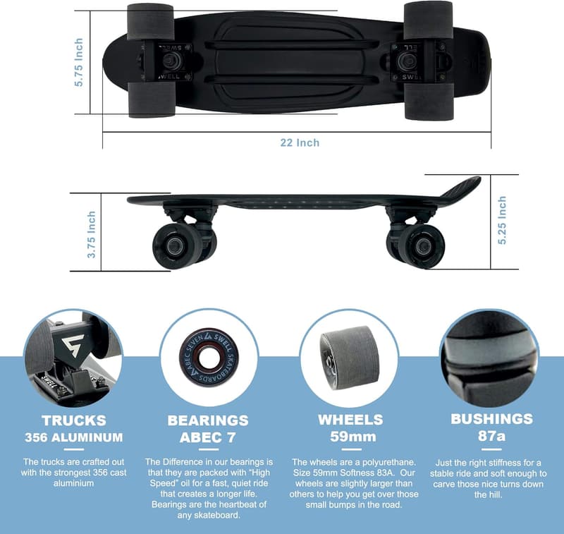 Retro Mini Cruiser Skateboard for Beginners - 22