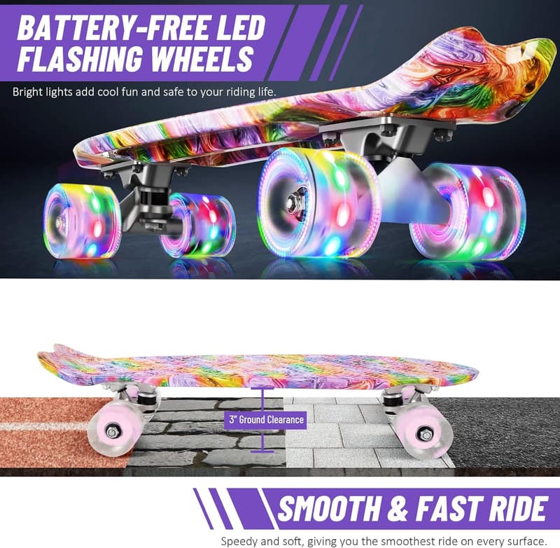 Cruiser Skateboard for Kids and Beginners, 22-inch, Max Load 220 LBS