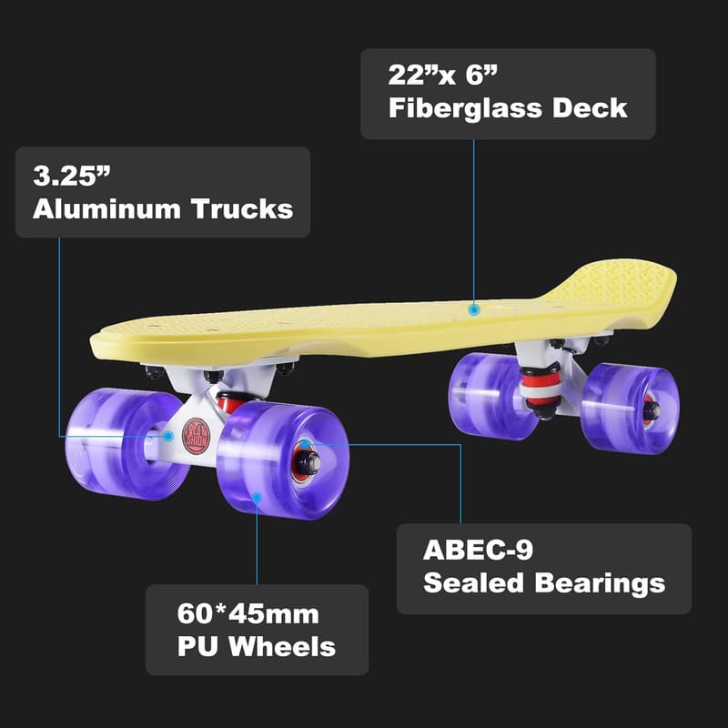 Portable 22-Inch Mini Cruiser Skateboard for Kids & Beginners
