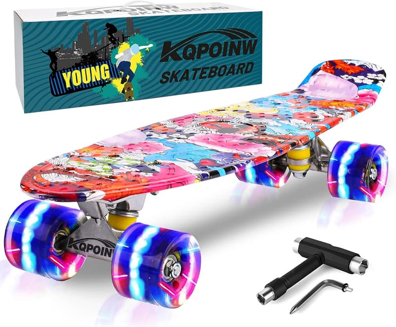 Mini Cruiser Skateboard with Flashing Wheels for Kids