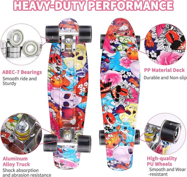 Mini Cruiser Skateboard with Flashing Wheels for Kids
