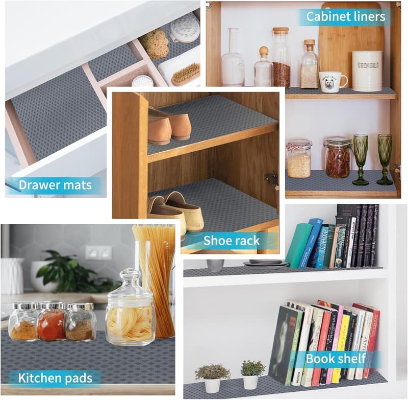 Washable Shelf Liner Roll - Grey Grid, 18