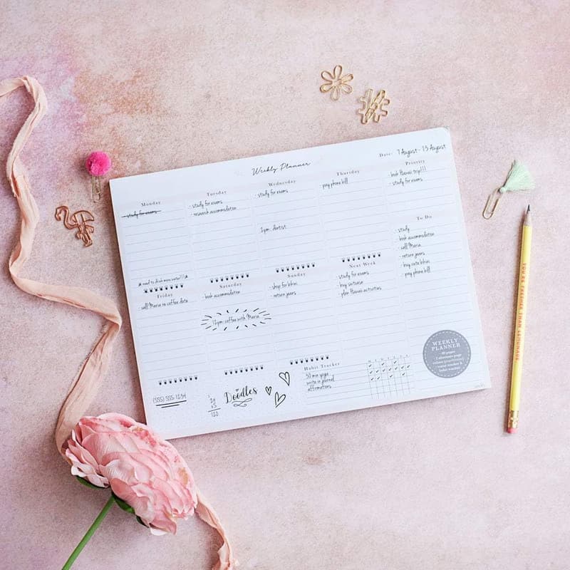 Peachly Undated Weekly Planner Notepad with 60 Tear-Off Pages