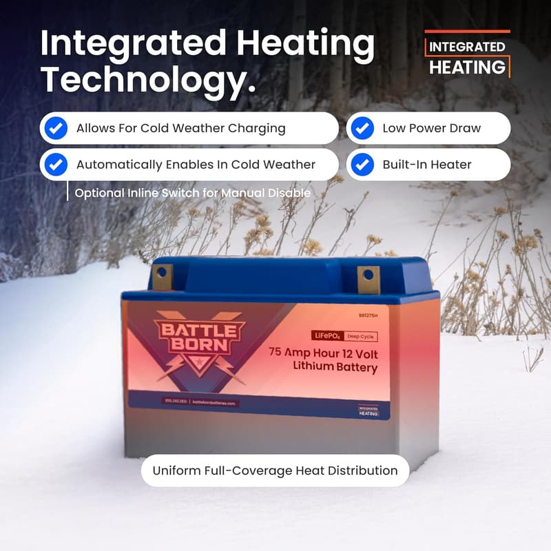 Heated 75Ah 12V Lithium-Ion Battery for RVs & Off-Grid Use