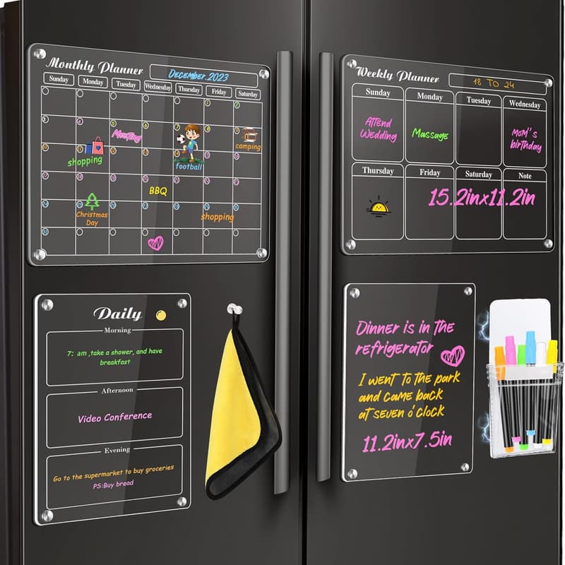 Magnetic Dry Erase Fridge Calendar Set with Markers - 4 Pack