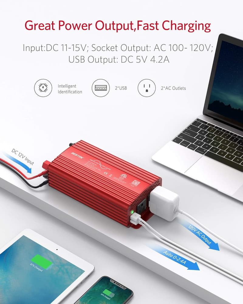 500W Pure Sine Wave Power Inverter with Dual USB Charging