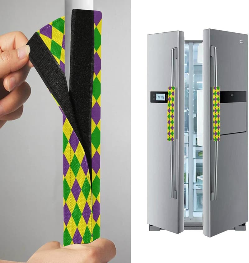 Mardi Gras Refrigerator Door Handle Covers - 2pcs, Green/Purple/Yellow