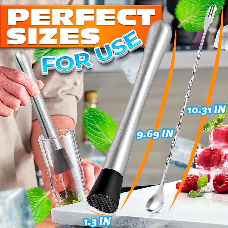 Cocktail Stir Spoon Muddler Set - Stainless Steel Bar Tool