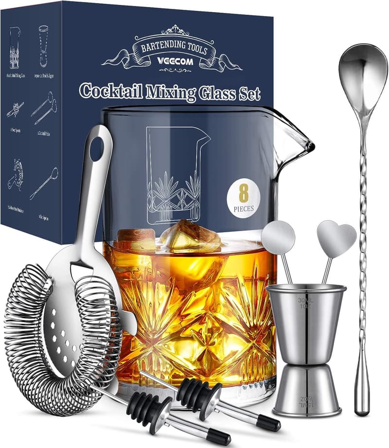 Cocktail Set with 18oz Crystal Mixing Glass & Bar Tools