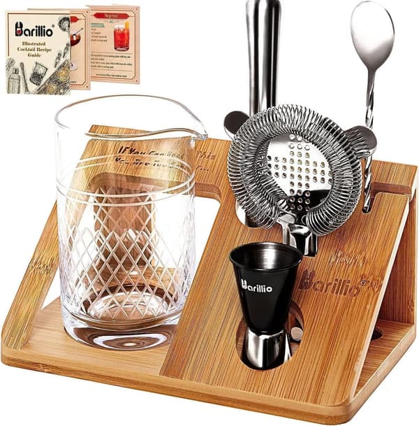 Home Mixology Cocktail Mixing Glass Set with Strainer & Stand