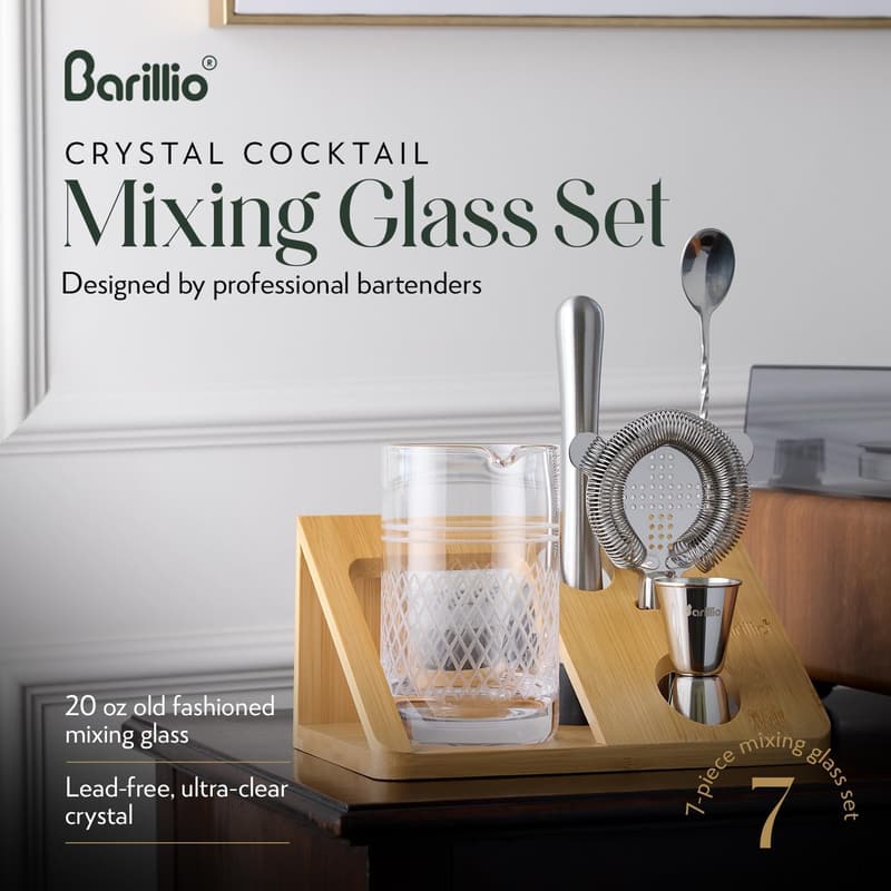 Home Mixology Cocktail Mixing Glass Set with Strainer & Stand