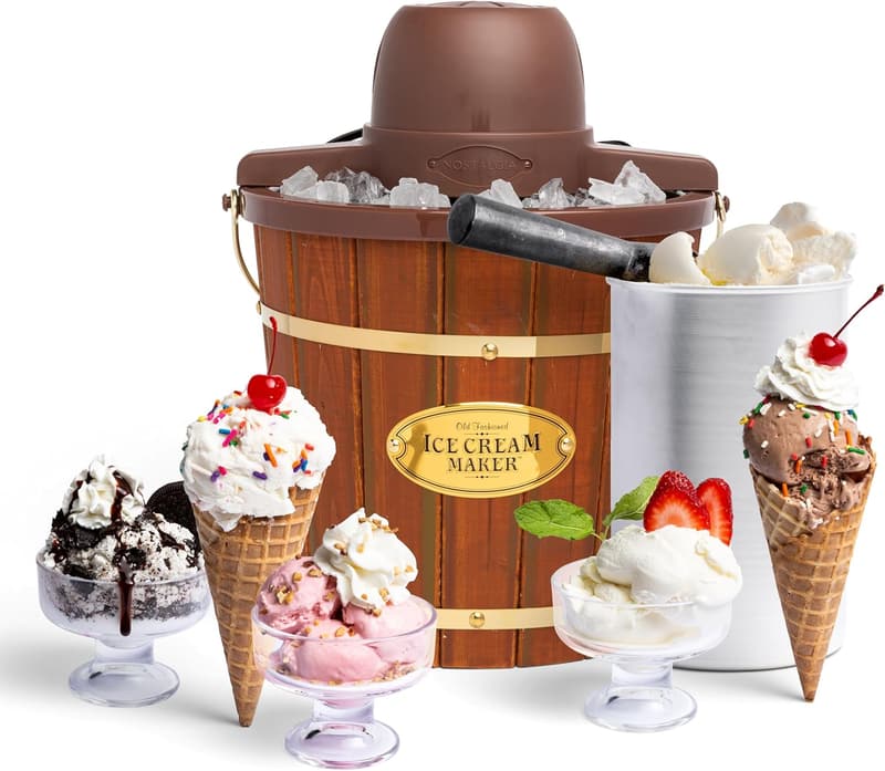 Vintage Wooden Ice Cream Maker - 4 Quart Soft Serve Machine