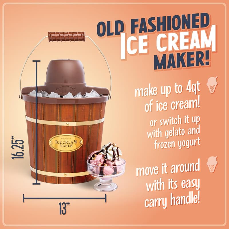 Vintage Wooden Ice Cream Maker - 4 Quart Soft Serve Machine